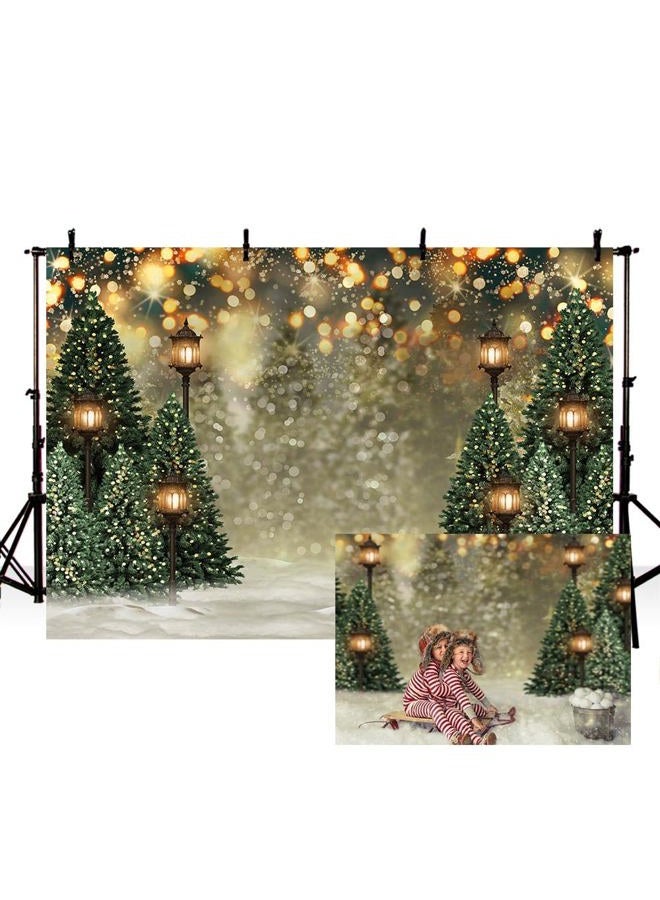 OneDor 8x6ft Winter Christmas Tree Snowflake Green Newborn Photography Background Snow Scene Glitter Bokeh Portrait Backdrops Xmas Birthday Baby Shower Party Photo Banner Props - Image 1