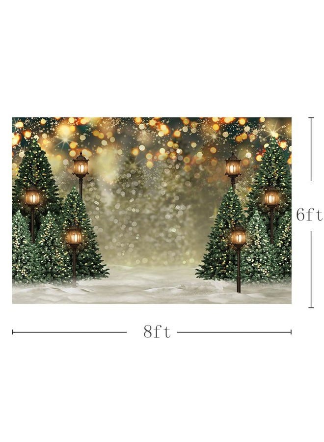 OneDor 8x6ft Winter Christmas Tree Snowflake Green Newborn Photography Background Snow Scene Glitter Bokeh Portrait Backdrops Xmas Birthday Baby Shower Party Photo Banner Props - Image 3