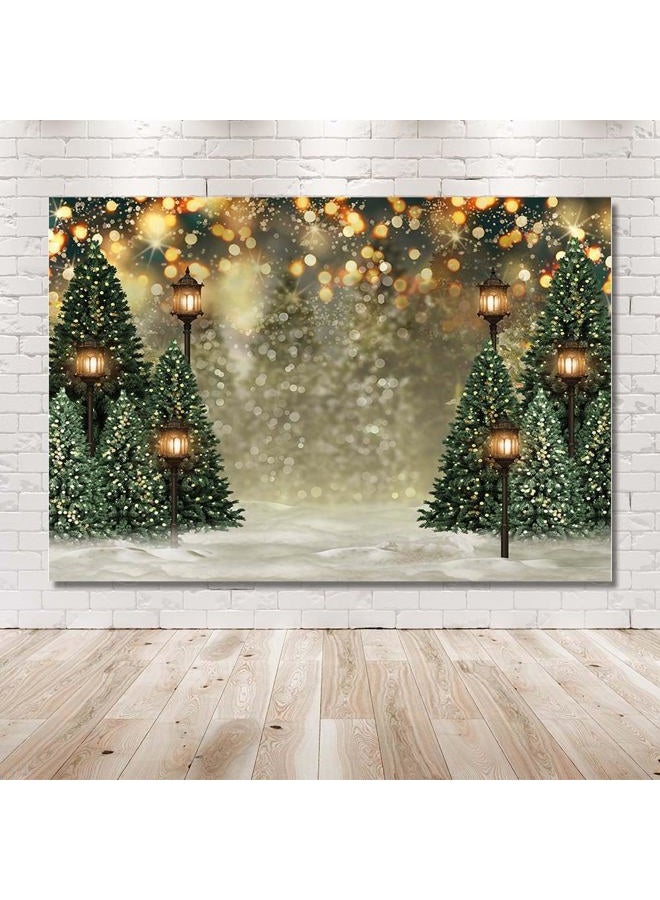 OneDor 8x6ft Winter Christmas Tree Snowflake Green Newborn Photography Background Snow Scene Glitter Bokeh Portrait Backdrops Xmas Birthday Baby Shower Party Photo Banner Props - Image 2