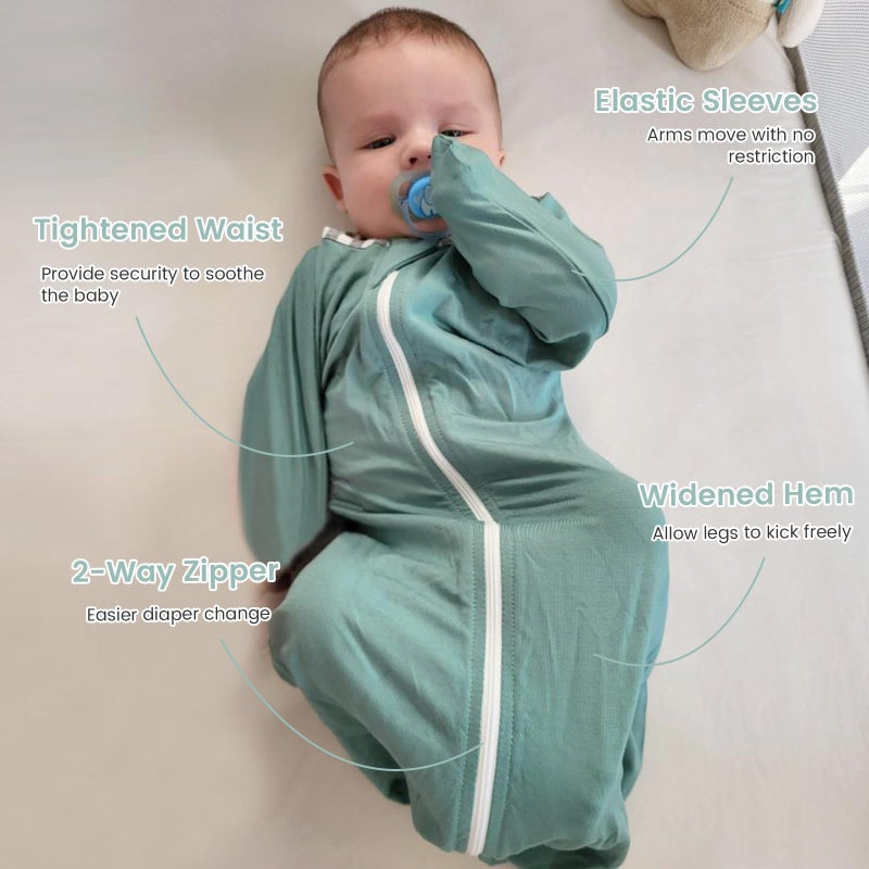 ZIGJOY Shark-Fin Transition Swaddle - 0.5 Tog Rayon Made from Bamboo Sleep Sack Transitional Swaddle Sack Baby Wearable Blanket with 2-Way Zipper, Mint Green, 6-12 Months - Image 4