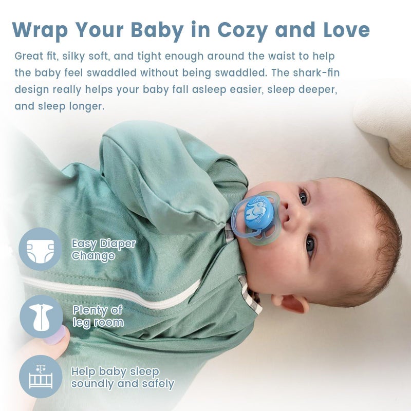 ZIGJOY Shark-Fin Transition Swaddle - 0.5 Tog Rayon Made from Bamboo Sleep Sack Transitional Swaddle Sack Baby Wearable Blanket with 2-Way Zipper, Mint Green, 6-12 Months - Image 5