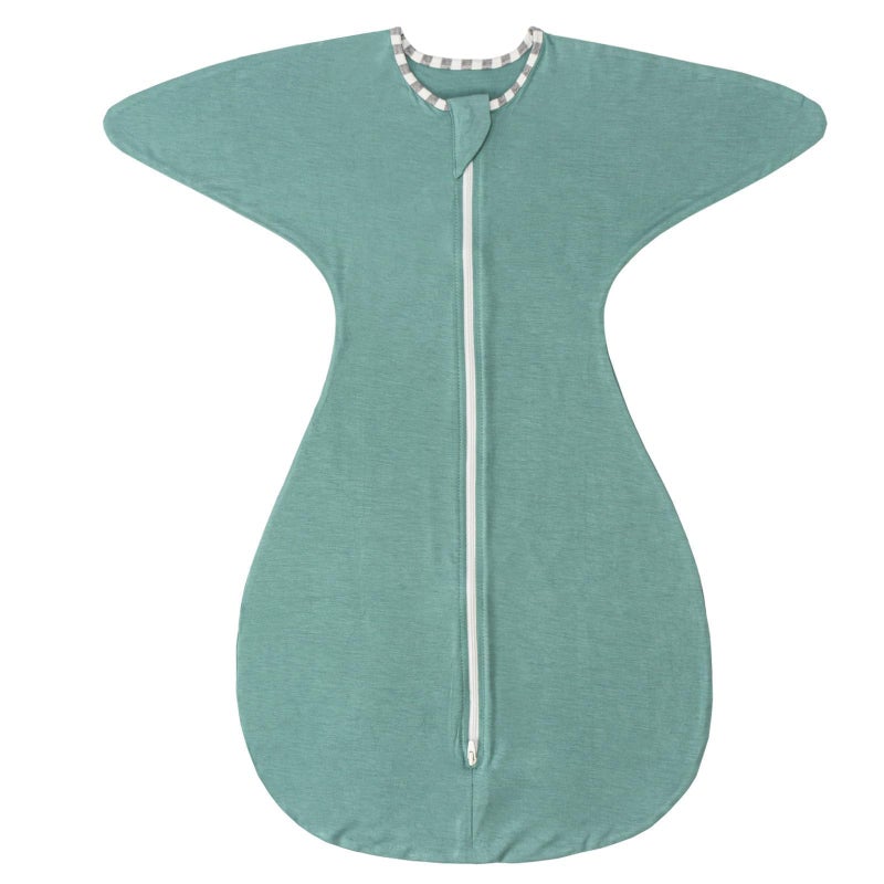 ZIGJOY Shark-Fin Transition Swaddle - 0.5 Tog Rayon Made from Bamboo Sleep Sack Transitional Swaddle Sack Baby Wearable Blanket with 2-Way Zipper, Mint Green, 6-12 Months - Image 1