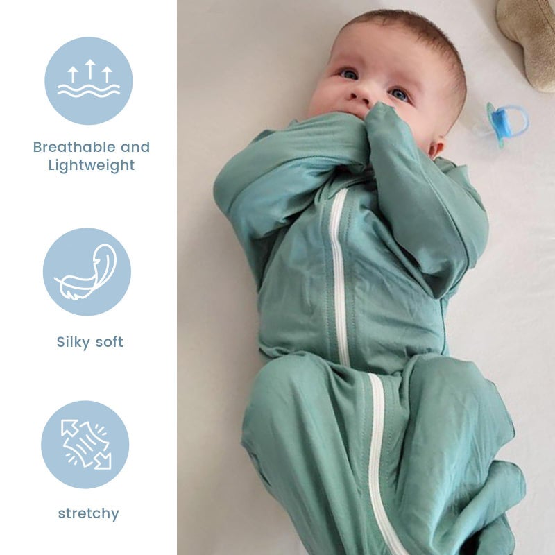 ZIGJOY Shark-Fin Transition Swaddle - 0.5 Tog Rayon Made from Bamboo Sleep Sack Transitional Swaddle Sack Baby Wearable Blanket with 2-Way Zipper, Mint Green, 6-12 Months - Image 3