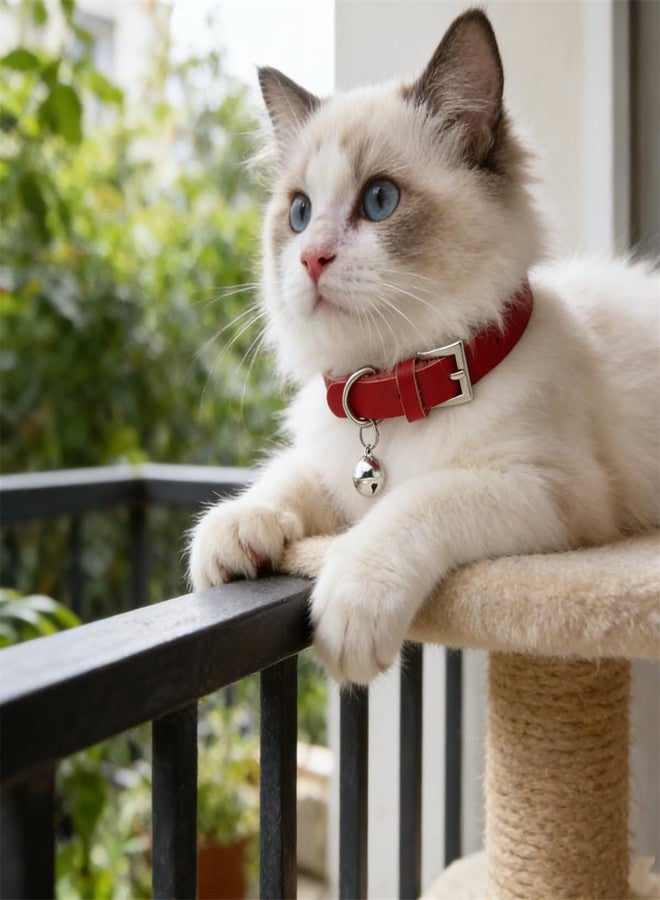 TELEYI Cat Collar with Bell,Genuine Leather Puppy Collar with Bells Boys Girls Female Small Dog Collar with Bells for XS XSmall Pet Kitten Kitty Animal Yorkie Chihuahua,Red S - Image 4