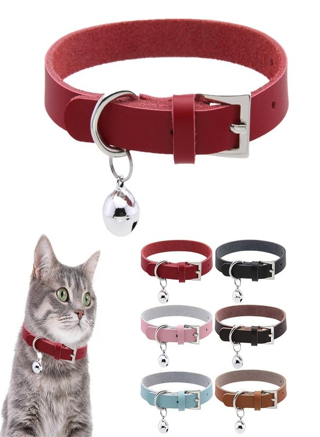 TELEYI Cat Collar with Bell,Genuine Leather Puppy Collar with Bells Boys Girls Female Small Dog Collar with Bells for XS XSmall Pet Kitten Kitty Animal Yorkie Chihuahua,Red S - Image 1