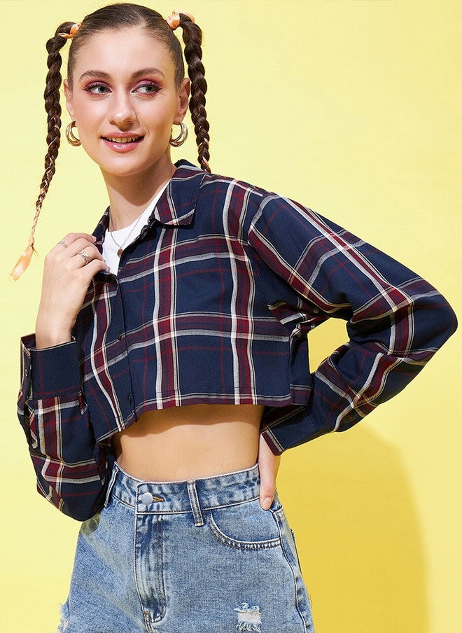 CHIMPAAANZEE Relaxed Checked Cropped Cotton Casual Shirt - Image 3