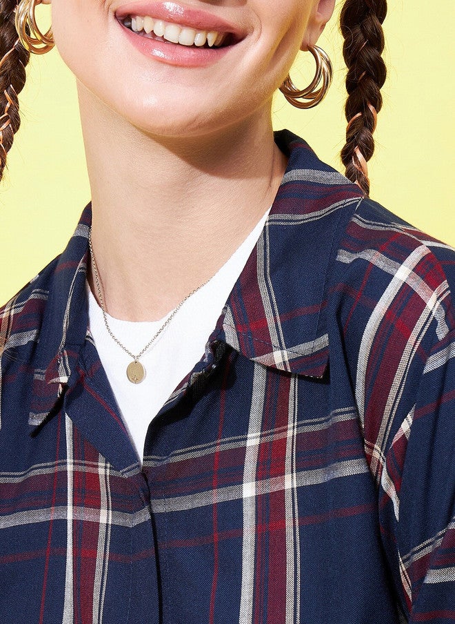CHIMPAAANZEE Relaxed Checked Cropped Cotton Casual Shirt - Image 2