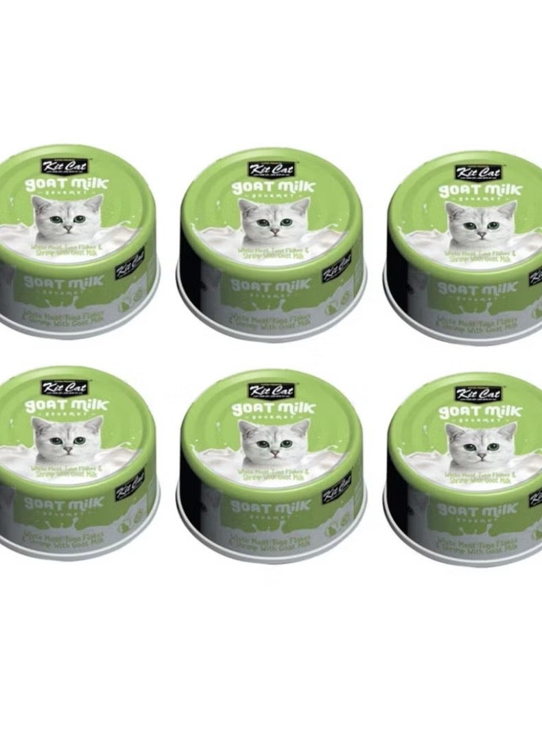 Kit Cat Wet cat food with white meat and shrimp tuna flavored with goat milk 6 packs with a weight of 70 grams - Image 1