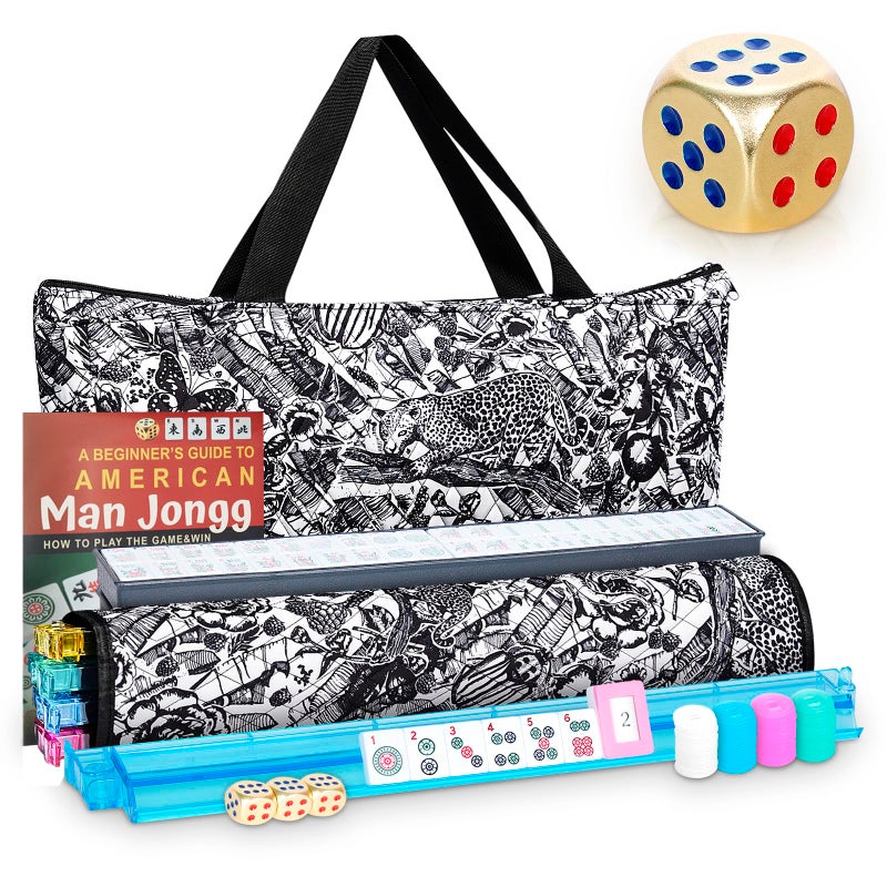 Taikula American Mahjong Game Set166 Premium White Tiles with Portable Metal Dices4 AllinOne Racks with Pushers MahJong Games Sets Ma Jong Tile Game Black Jungle - Image 2