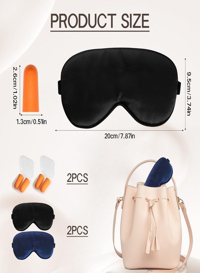 GLSMSLP Silk Sleep Mask 2‑Pack, Mulberry Silk Eye Mask (1 Black +1 Navy Blue) with 2 Pairs Foam Earplugs & Storage Cases, Soft Light‑Blocking Blindfold for Sleep Nap Travel - Image 2