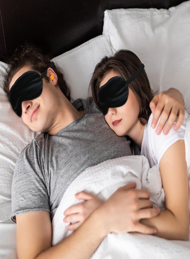 GLSMSLP Silk Sleep Mask 2‑Pack, Mulberry Silk Eye Mask (1 Black +1 Navy Blue) with 2 Pairs Foam Earplugs & Storage Cases, Soft Light‑Blocking Blindfold for Sleep Nap Travel - Image 3
