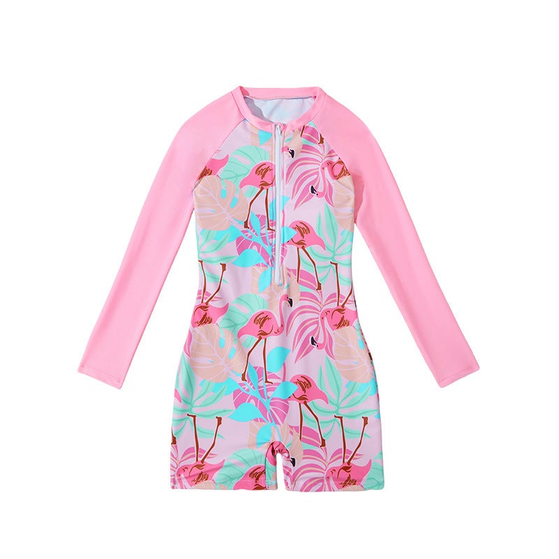Girls Long Sleeve Zipper One-Piece Swimsuit - Image 2