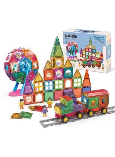 Magni Mates Magnetic Building Tiles Set 180 Pieces – DIY Construction Blocks with Ferris Wheel, Vehicles and Colorful Tiles for Creative STEM Learning and Kids Imaginative Play