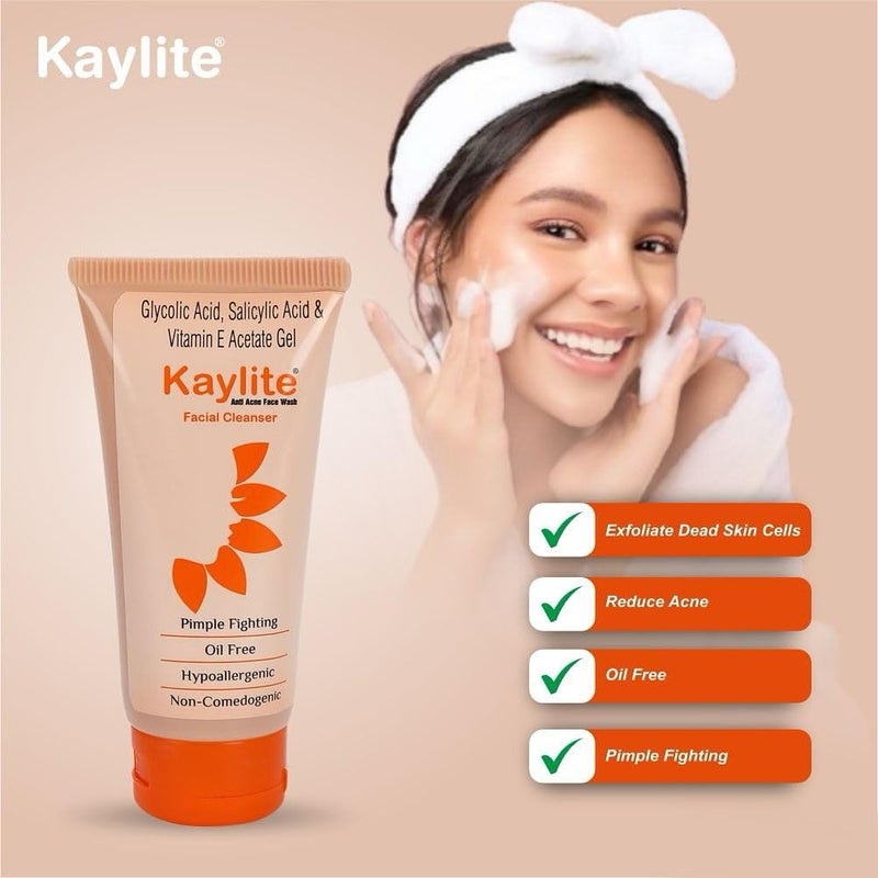 Kaylite Facial Cleanser Anti Acne Face Wash Salicylic acid and vitamin EAcetate Gel Oil Free for Women Men Pack of 5 300 ML - Image 5