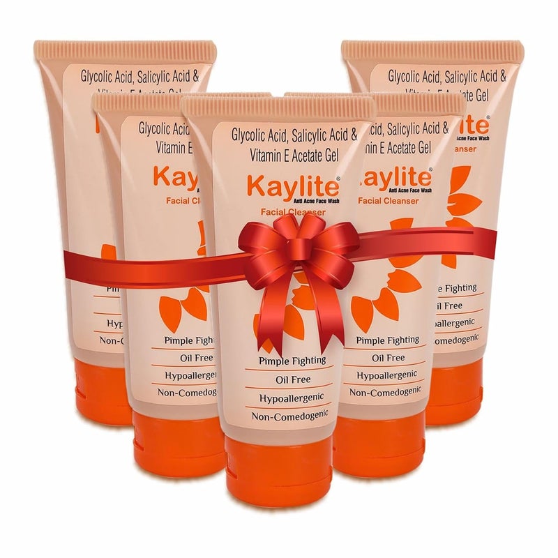 Kaylite Facial Cleanser Anti Acne Face Wash Salicylic acid and vitamin EAcetate Gel Oil Free for Women Men Pack of 5 300 ML - Image 1