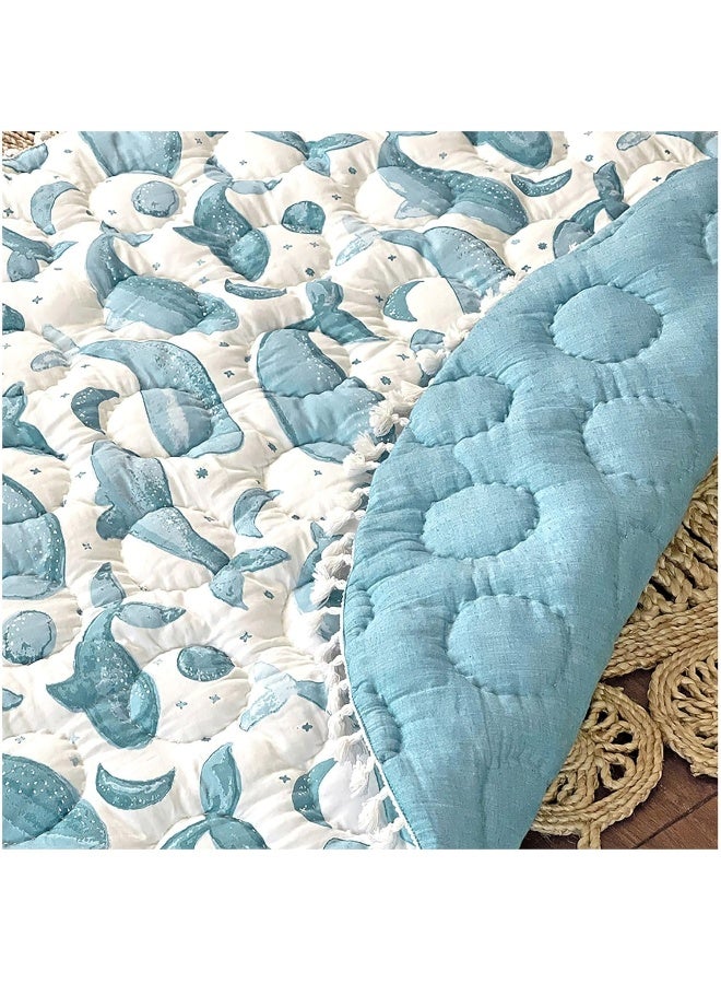 Crane Baby Activity Mat, Baby Play Mat Whale Print, Ocean Nursery Decor for Boys & Girls, Infant Tummy Time Floor, Ocean Nursery Decor, 40" x 40" - Image 5