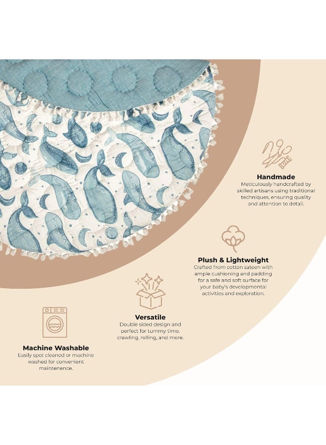 Crane Baby Activity Mat, Baby Play Mat Whale Print, Ocean Nursery Decor for Boys & Girls, Infant Tummy Time Floor, Ocean Nursery Decor, 40" x 40" - Image 3