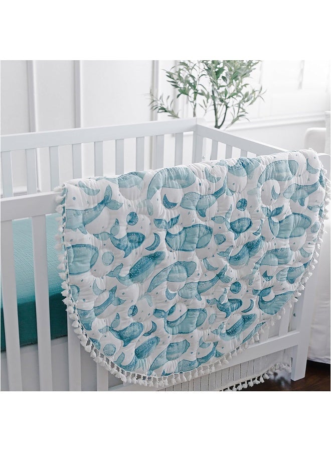 Crane Baby Activity Mat, Baby Play Mat Whale Print, Ocean Nursery Decor for Boys & Girls, Infant Tummy Time Floor, Ocean Nursery Decor, 40" x 40" - Image 2