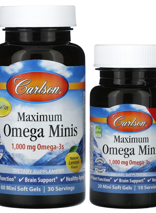 Maximum Omega Minis Natural Lemon 1000 mg 80 Mini Soft Gels (500 mg per Soft Gel)