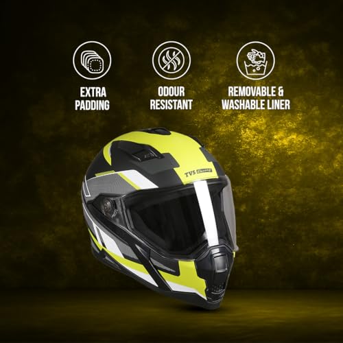 TVS Racing Anti Matter Full Face Helmet for Bike & Motorcycle Riders-DOT & ISI Certified-Lightweight ABS Shell, UV Resistant-Ventilated Comfort Liner, Quick-Release Visor & Chin Strap (Neon/M) - Image 5