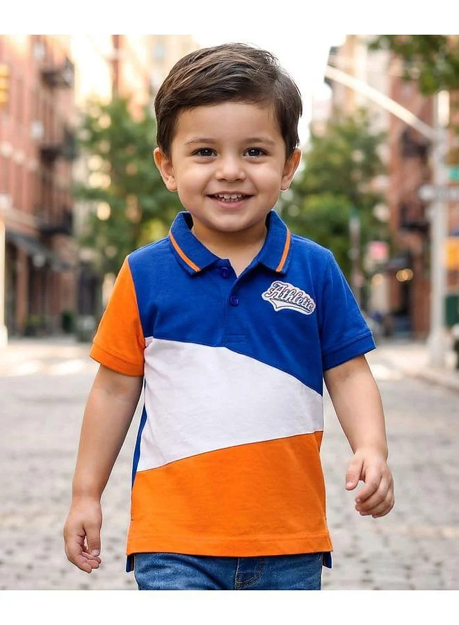 Babyhug Babyhug Cotton Knit Half Sleeves Polo T-Shirt with Athletic Patch - Multicolor