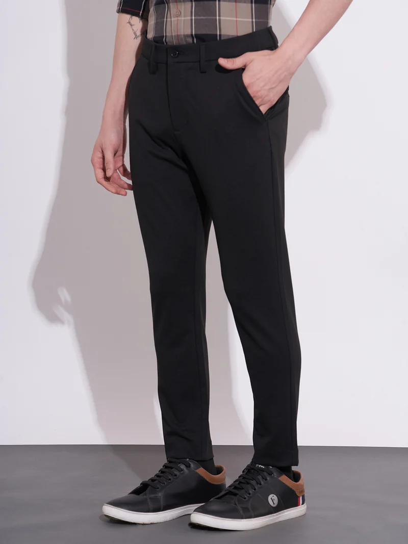 Being Human BLACK Men Slim Fit Mid-Rise Plain Chinos Trousers for Men | Best Price UAE