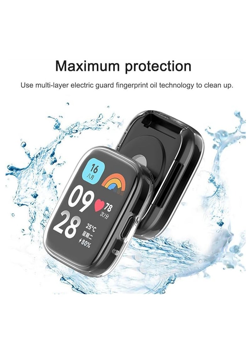 Screen Protector Compatible for Xiaomi Redmi Watch 3 Watch 3 Active Full Coverage Plated Watch Protective Cover Case with Tempered Glass Bumper Shell Cover 2 Pcs Black+Transparent - Image 5