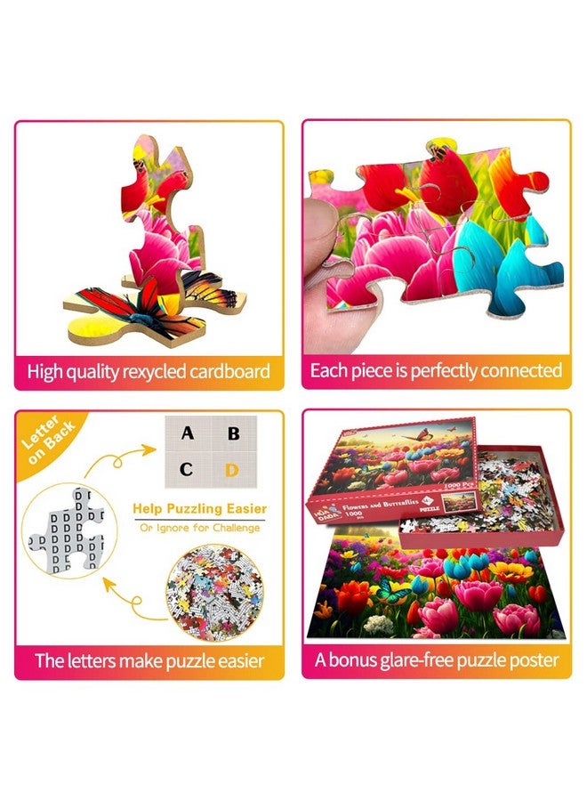 HUADA TOY Jigsaw Puzzles For Adults 1000 Piece Jigsaw Puzzles For Adults Challenging Game Butterfly Puzzle With Letters On Back（Butterfly And Flower） - Image 3