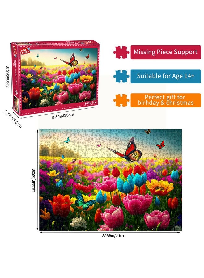 HUADA TOY Jigsaw Puzzles For Adults 1000 Piece Jigsaw Puzzles For Adults Challenging Game Butterfly Puzzle With Letters On Back（Butterfly And Flower） - Image 2
