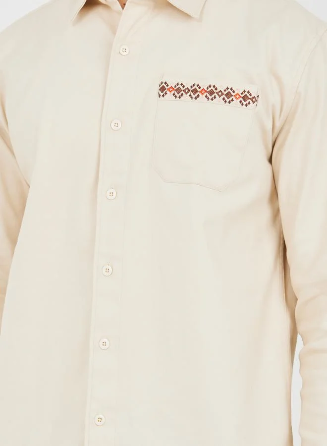 Styli Premium Twill Oversized Shacket with Back Embroidery Detail