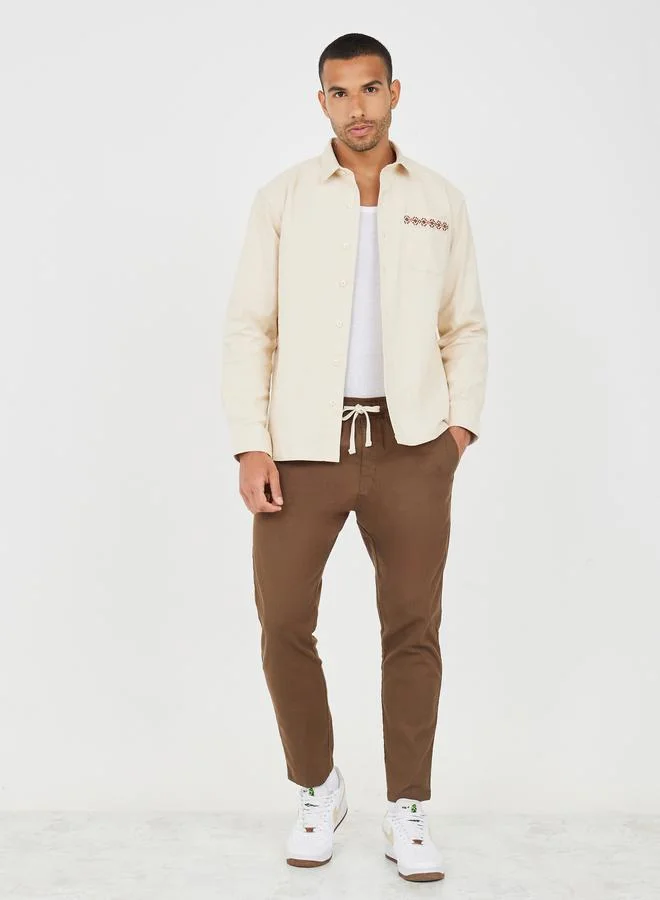 Styli Premium Twill Oversized Shacket with Back Embroidery Detail