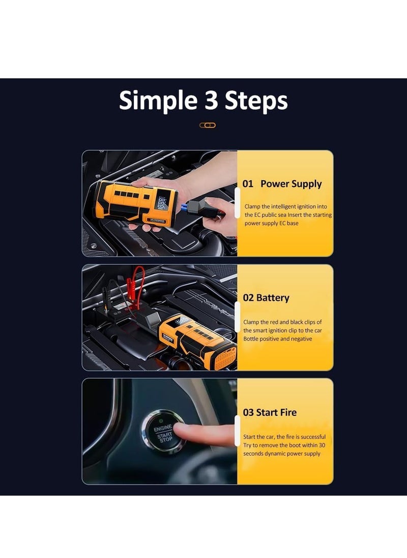 Generic 14.8V Ultra Start Car Jump Starter for All Passenger Car 600A Peak t Emergency Starter Booster Auto 10000mAh 150PSI Car Booster Starting Device Air Compressor Tire Pump with 3 Modes LED Light  - Image 3