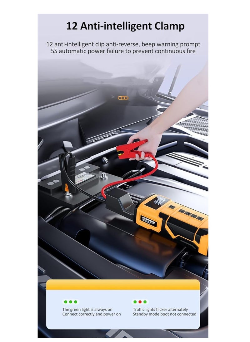 Generic 14.8V Ultra Start Car Jump Starter for All Passenger Car 600A Peak t Emergency Starter Booster Auto 10000mAh 150PSI Car Booster Starting Device Air Compressor Tire Pump with 3 Modes LED Light  - Image 5