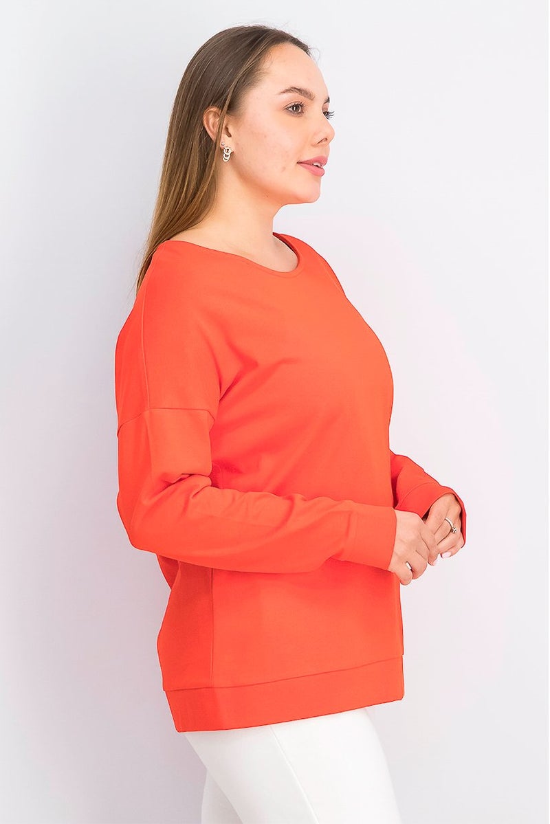 Tchibo Women Boat Neck Long Sleeve Plain Top, Red - Image 3