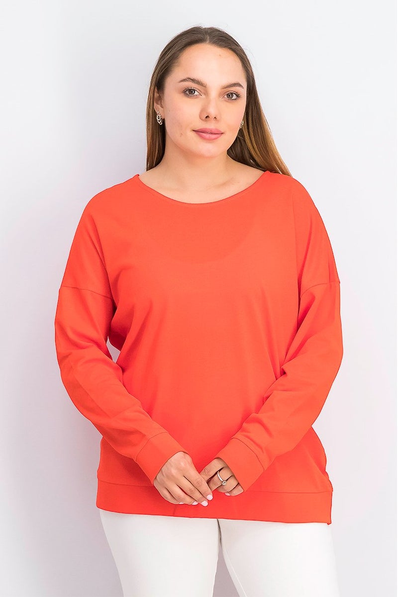 Tchibo Women Boat Neck Long Sleeve Plain Top, Red - Image 1