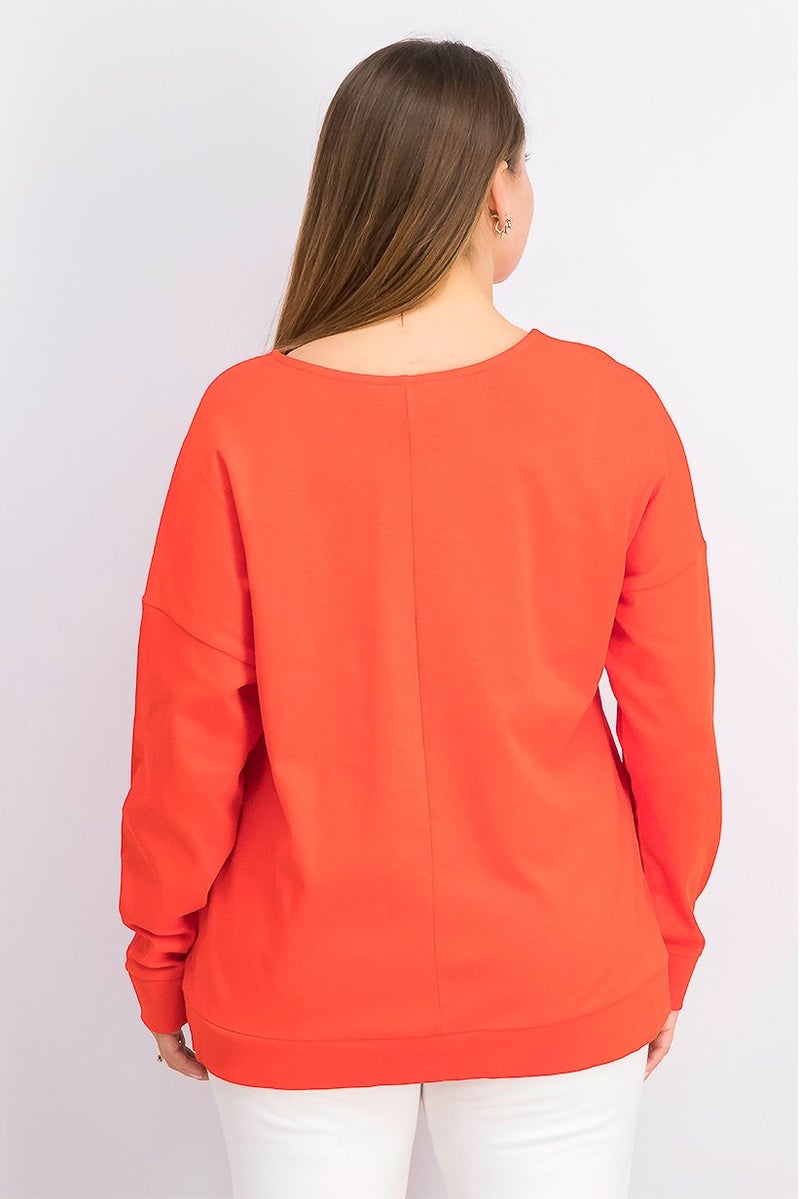 Tchibo Women Boat Neck Long Sleeve Plain Top, Red - Image 2