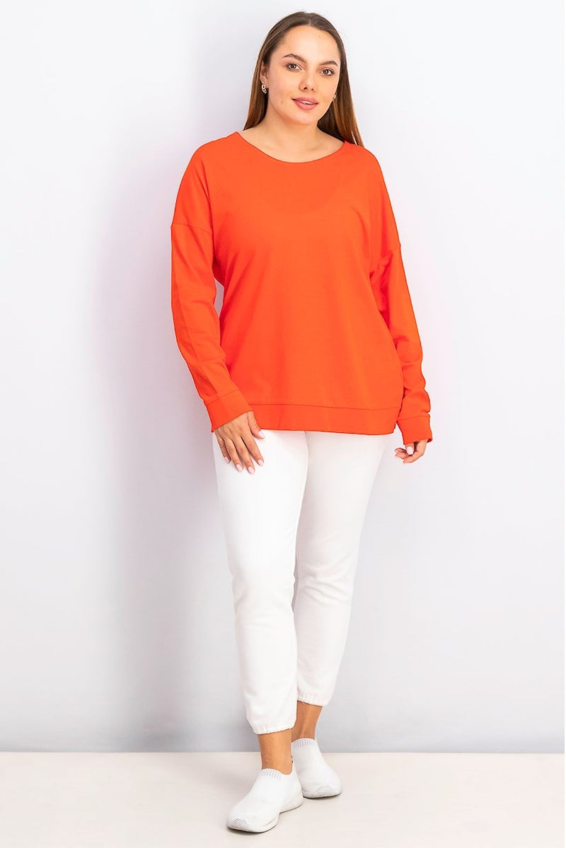 Tchibo Women Boat Neck Long Sleeve Plain Top, Red - Image 4