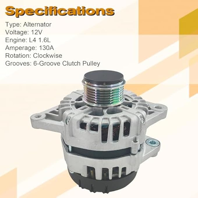DYRDINSHOW Alternator for Hyundai Accent L4 1.6L 2018-2019, for Kia Soul Rio Seltos L4 1.6L 2017-2021, 130A 12V CW 6-Groove Clutch Pulley, Replace# 373002B970 2626125 - Image 4