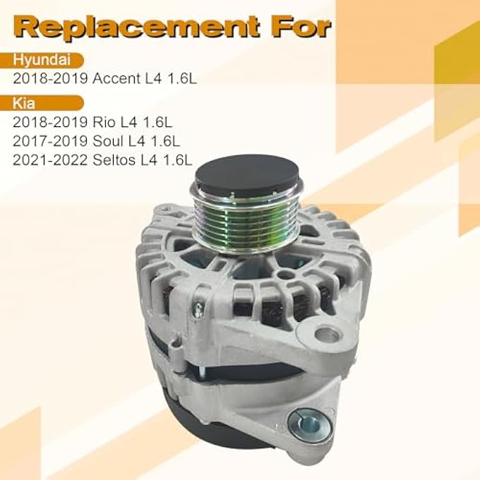 DYRDINSHOW Alternator for Hyundai Accent L4 1.6L 2018-2019, for Kia Soul Rio Seltos L4 1.6L 2017-2021, 130A 12V CW 6-Groove Clutch Pulley, Replace# 373002B970 2626125 - Image 3