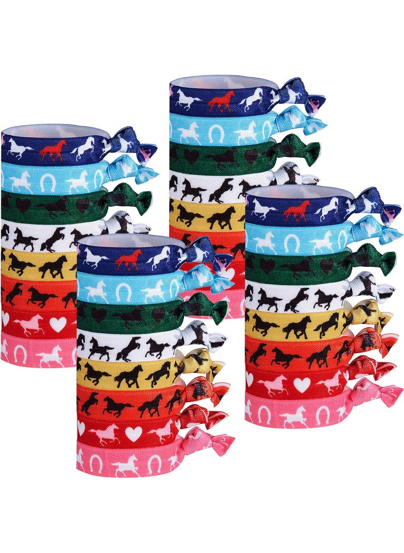 WILLBOND WILLBOND 32 Pieces Ribbon Hair Ties Accessories Sports Elastic Ribbon Tie Gifts for Autism Mexican Festival Derby Horse Racing Decor Women(Horse Pattern) 