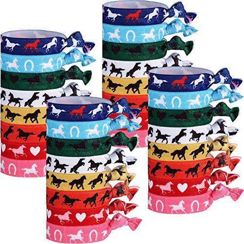 WILLBOND 32 Pieces Ribbon Hair Ties Accessories Sports Elastic Ribbon Tie Gifts for Autism Mexican Festival Derby Horse Racing Decor Women(Horse Pattern) - Image 1