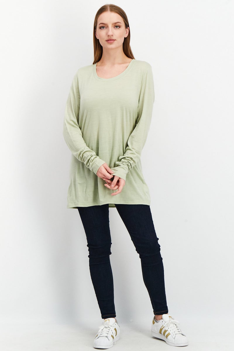 NAH/ Studio Women Crew Neck Long Sleeve Plain T-shirt, Pale Green - Image 2