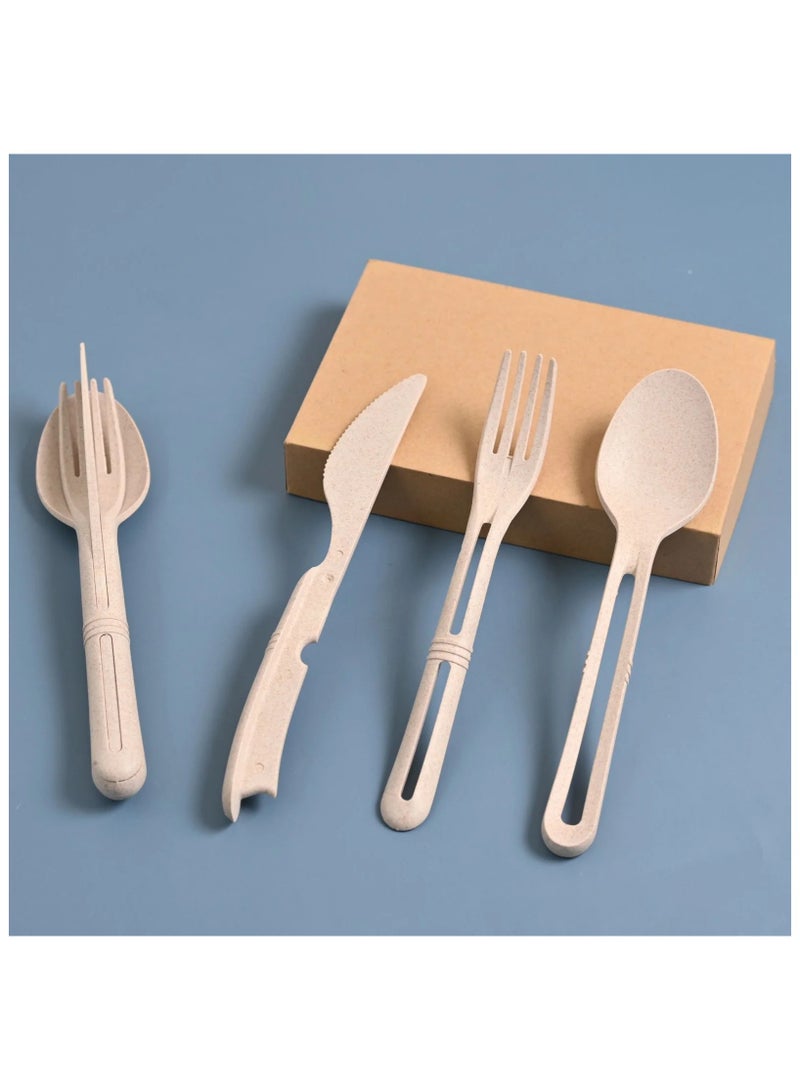 FRENVI Earth Friendly Cutlery Set for Dining Table |Travel Cutlery Set of 4 | Sand Castle White - Image 1
