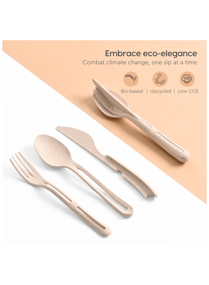 FRENVI Earth Friendly Cutlery Set for Dining Table |Travel Cutlery Set of 4 | Sand Castle White - Image 2