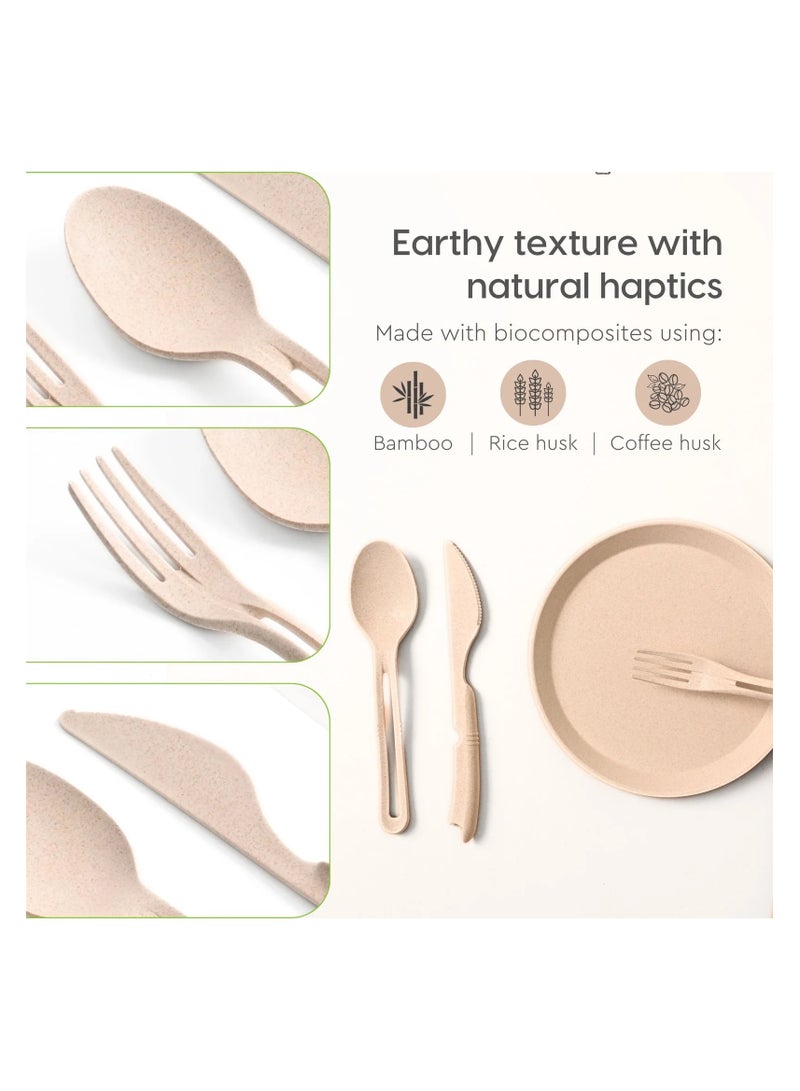 FRENVI Earth Friendly Cutlery Set for Dining Table |Travel Cutlery Set of 4 | Sand Castle White - Image 3