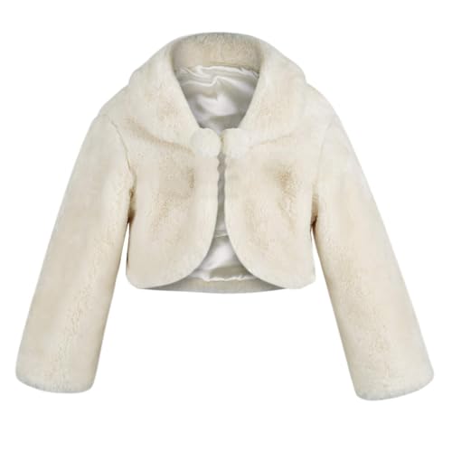 SK Studio Girls Princess Faux Fur Flower Bolero Shrug Party Wedding Dress Up Champagne - Image 1