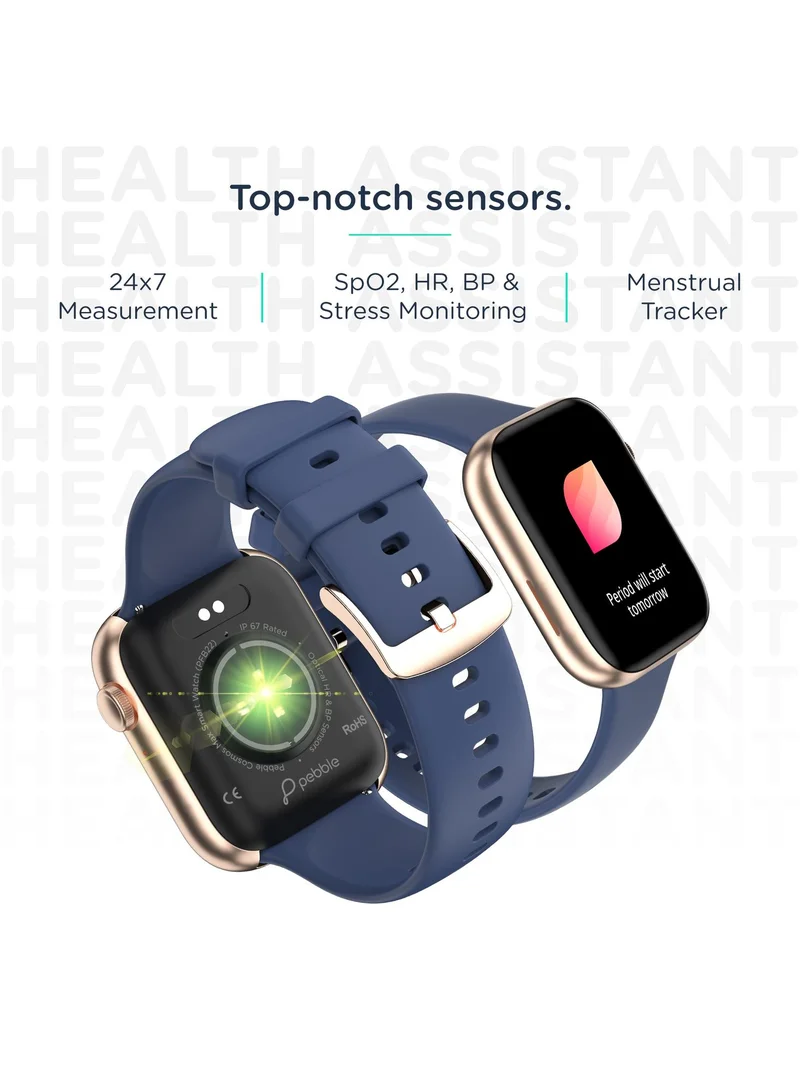 Pebble Cosmos Max 1.81" Smartwatch for Men and Women, Largest Display, Bluetooth Calling, 100+ Sports Modes, HR & SpO2 Monitoring, Built-In Games, Voice Assistant - Cobalt Blue