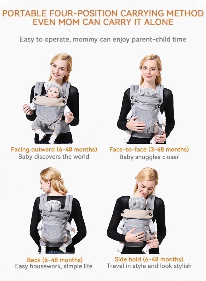 Baby Carrier Ergonomic Breathable 4-in-1 Mesh, Infant Carrier Front Back Carry Adjustable Lightweight, Hip Seat Carrier M-Shape Support 3-48 Months Travel - Image 2