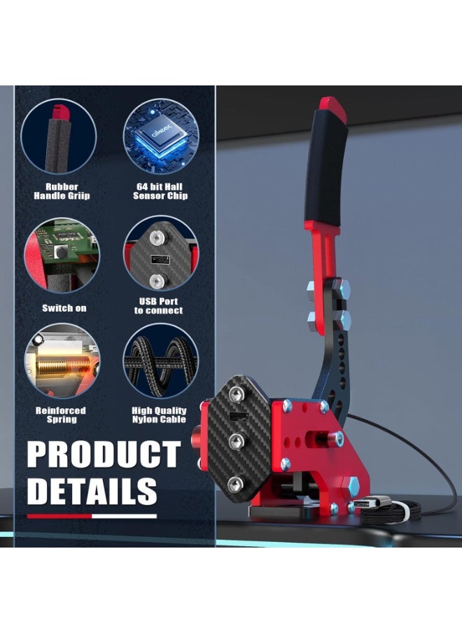 FlashHawk PC USB Handbrake, 16Bit Racing Games Simulate Handbrake for Logitech G27 G29 G920 G923 T248 T500 T300 PXN V10 (PC System Only), 2M Nylon Cable/Reinforced Spring + Clamp - Red  - Image 3