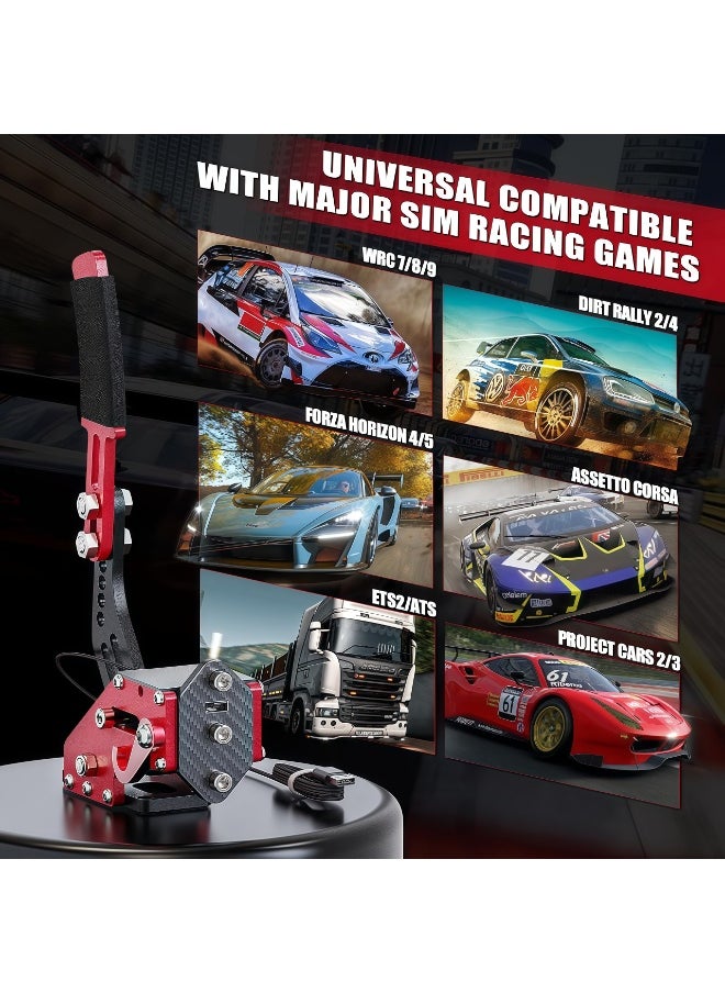 FlashHawk PC USB Handbrake, 16Bit Racing Games Simulate Handbrake for Logitech G27 G29 G920 G923 T248 T500 T300 PXN V10 (PC System Only), 2M Nylon Cable/Reinforced Spring + Clamp - Red  - Image 2